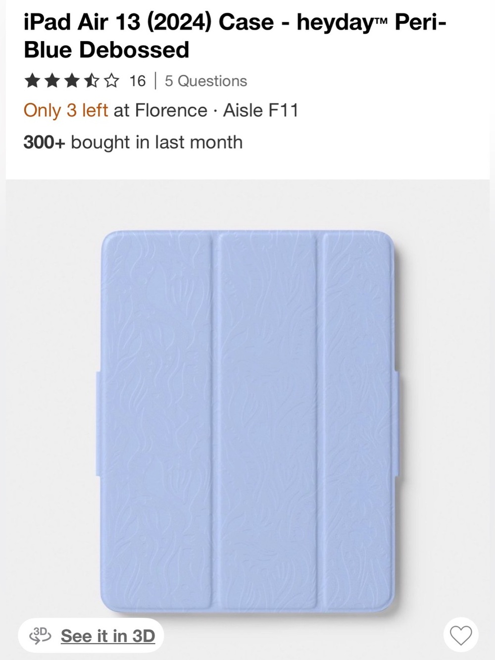 heyday Peri-Blue Debossed iPad Air 13 Case